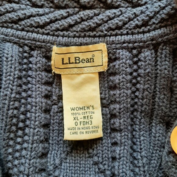 L. L. Bean Women's Navy Blue Cable Knit Cardigan Sweater XL 100% Cotton - Picture 5 of 5